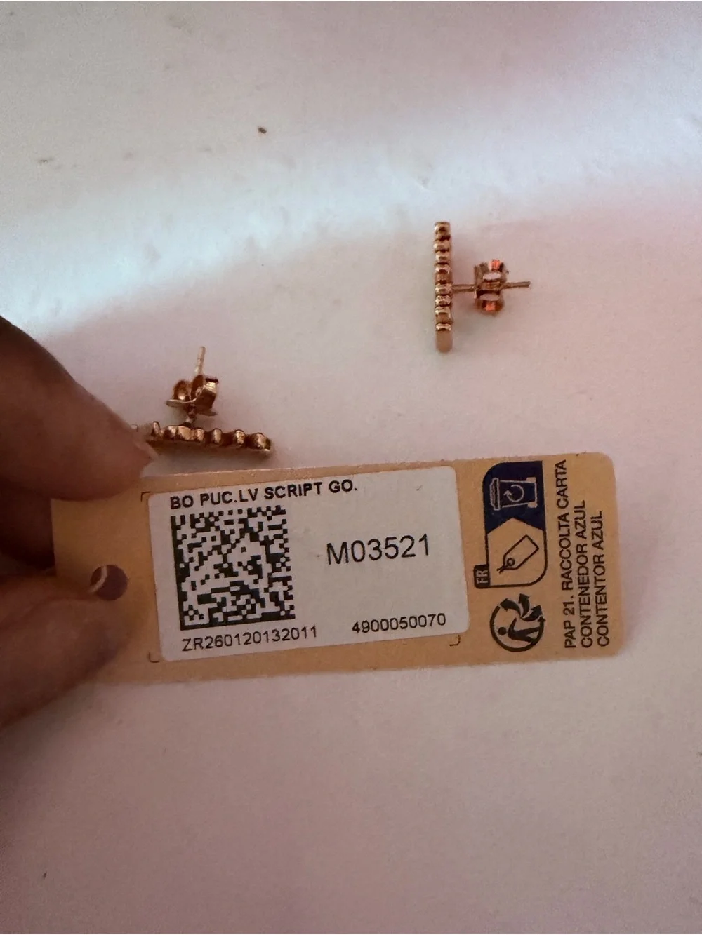 Louis Vuitton Gold Script Logo Stud Earrings